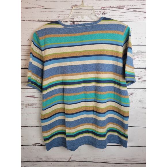 Alfred Dunner Short Sleeve Top Blue Tan Striped Embellished Knit Women's Size 1X - Picture 8 of 10